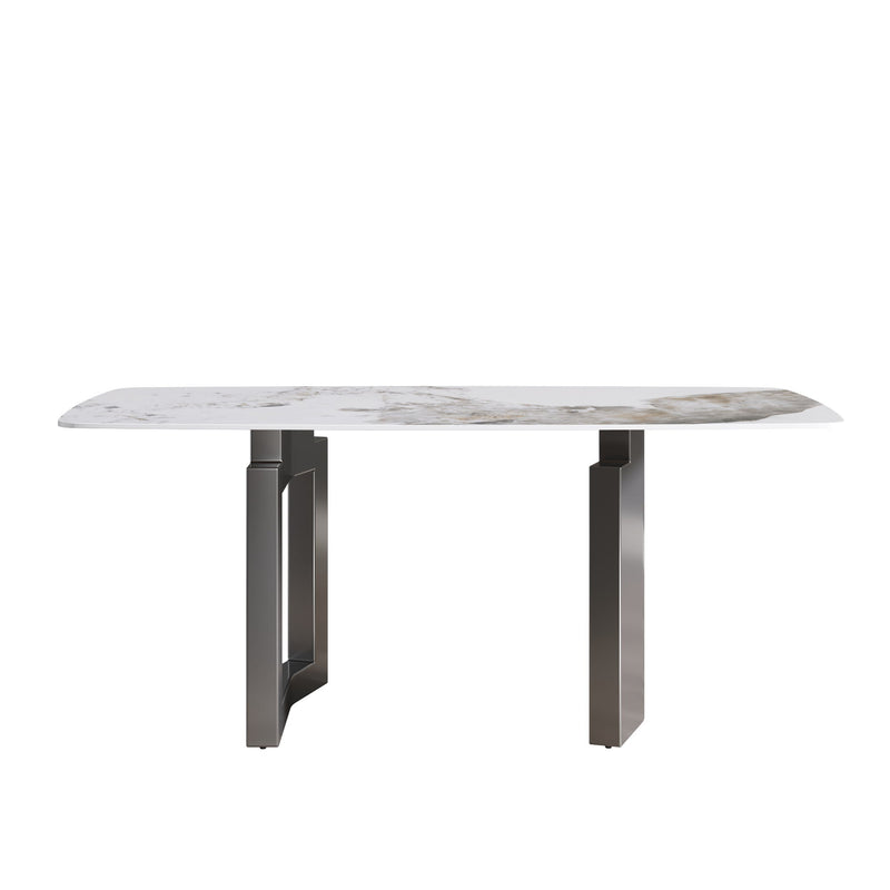 70.87" Modern Artificial Stone Pandora White Curved Black Metal Leg Dining Table, Can Accommodate 6-8 People - Antique White