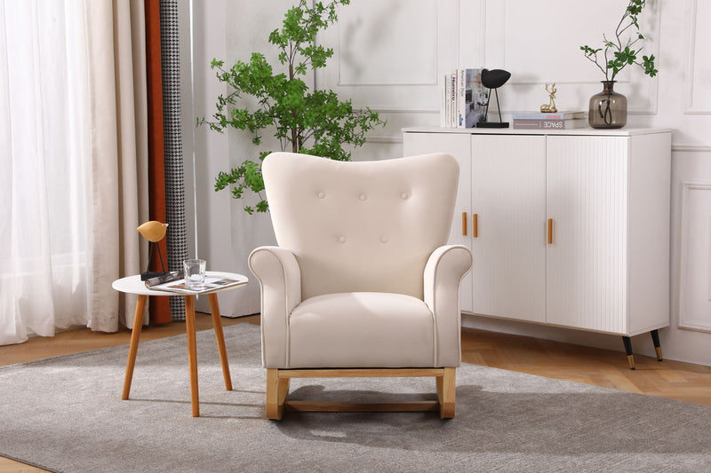 Baby Room High Back Rocking Chair Nursery Chair, Comfortable Rocker Fabric Padded Seat, Modern High Back Armchair