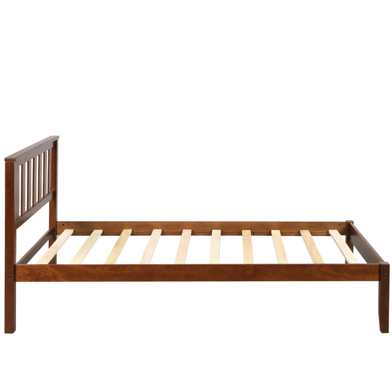 Twin Platform Bed With Headboard / Wood Slat Support - Walnut