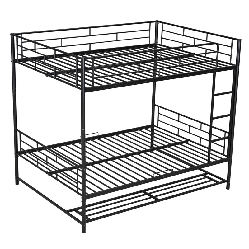 Full Over Full Metal Bunk Bed With Shelf And Guardrails