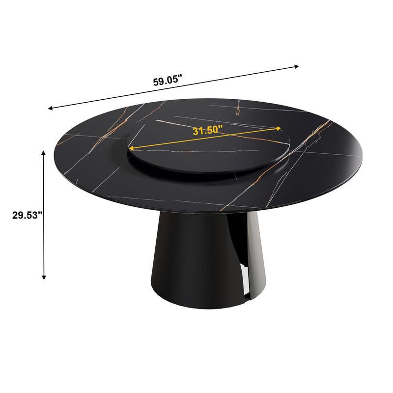 53.15" Round Modern Artificial Stone Carbon Steel Base Dining Table, Can Accommodate 6 People - Black / Gold