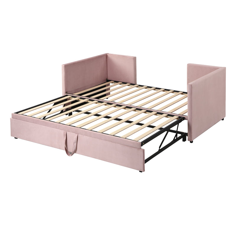 Twin Size Upholstered daybed with Pop Up Trundle, Pink