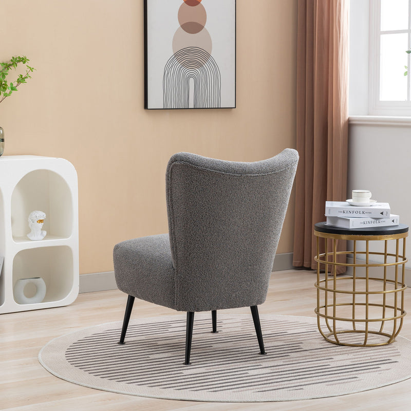 Boucle Upholstered Armless Accent Chair Modern Slipper Chair, Cozy Curved Wingback Armchair, Corner Side Chair