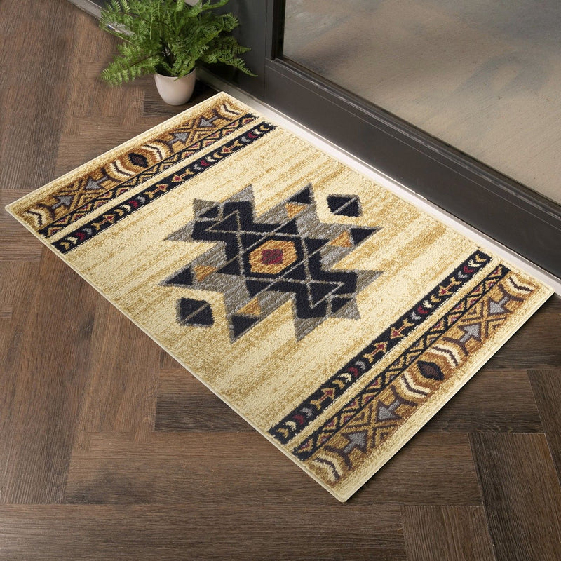 Tribes - 2'7" X 7'3" Southwest Area Rug, Polypropylene - Cream