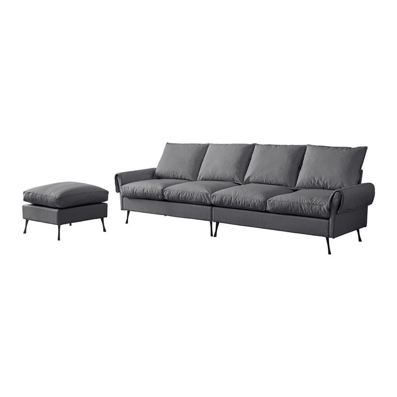 Modern Sectional Technical Leather L-Shaped Sofa Couch With Convertible Ottoman