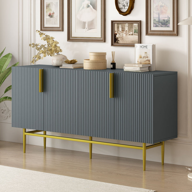 Modern Elegant 4 Door Sideboard Gold Metal Handle Buffet Cabinet For Dining Room, Living Room, Bedroom, Hallway