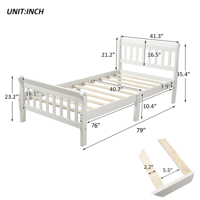 Twin Platform Bed Frame Panel Bed Mattress Foundation Sleigh Bed With Headboard / Footboard / Wood Slat Support - White