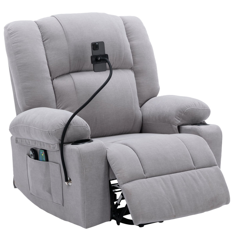 Power Lift Recliner Chair Electric Recliner For Elderly Recliner Chair With Massage And Heating Functions, Remote, Phone Holder Side Pockets And Cup Holders For Living Room