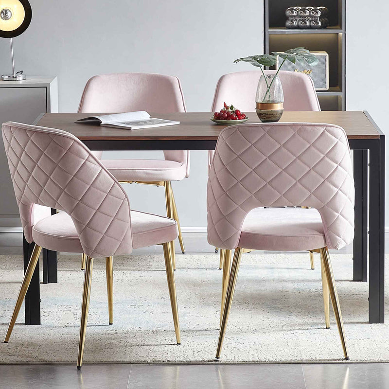 Velvet Dining Chairs With Metal Legs And Hollow Back Upholstered Dining Chairs