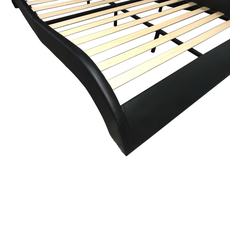 Queen Size Upholstered Platform Bed Frame With LED Lighting, Bluetooth Connection To Play Music Control, Backrest Vibration Massage, Curve Design, Wood Slat Support, Exhibited Speakers - Black