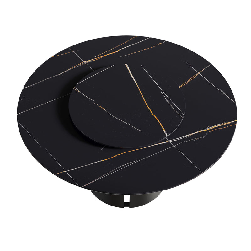 53.15" Round Modern Artificial Stone Carbon Steel Base Dining Table, Can Accommodate 6 People - Black / Gold