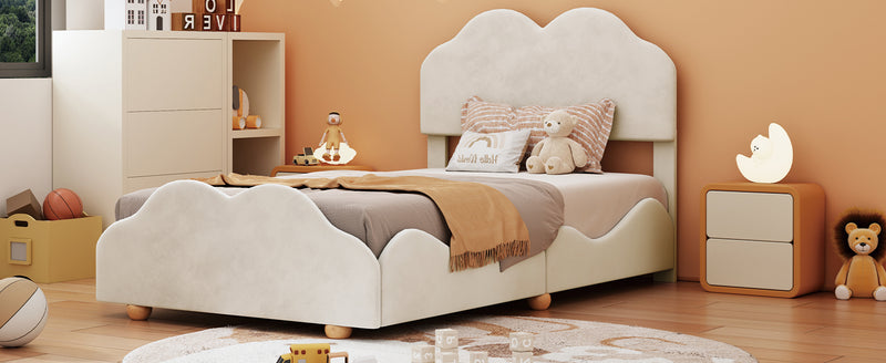 Twin Size Upholstered Platform Bed with Cloud Shaped bed board, Beige