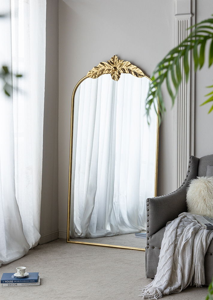 Full Length Mirror, Arched Mirror Hanging Or Leaning Against Wall, Large Mirror For Living Room - Gold