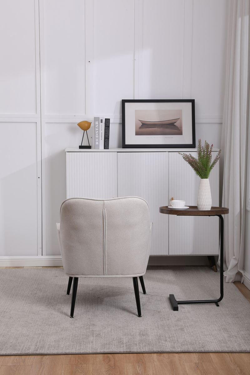 Modern Mid-Century Chair Linen Sherpa Armchair