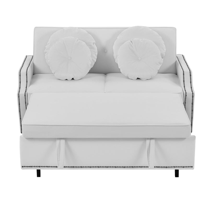 Multiple Adjustable Positions Sofa Bed Stylish Sofa Bed With A Button Tufted Backrest, Two USB Ports And Four Floral Lumbar Pillows For Living Room, Bedroom, Or Small Space