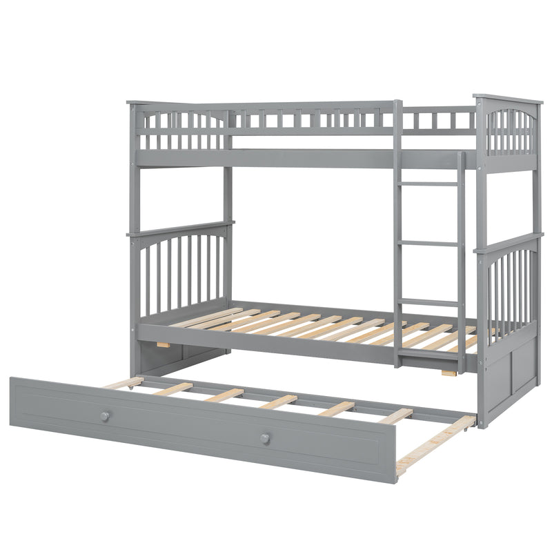 Twin over Twin Bunk Bed with Twin Size Trundle, Convertible Beds, Gray