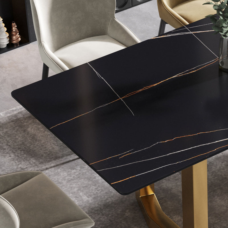 70.87" Modern Artificial Stone Black Straight Edge Golden Metal Leg Dining Table, Can Accommodate 6-8 People - Black / Gold