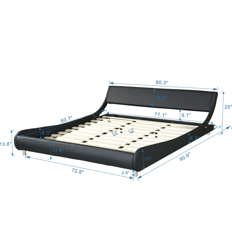 Upholstered Platform Bed Frame With LED Lighting, Curve Design, Wood Slat Support, No Box Spring Needed