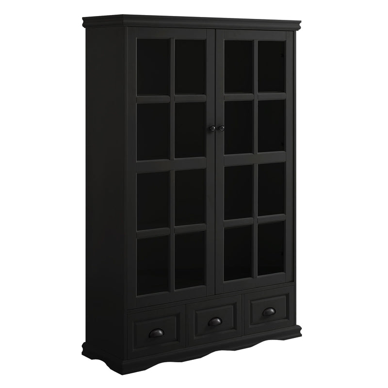 Storage Cabinet With Tempered Glass Doors Curio Cabinet With Adjustable Shelf Display Cabinet With Triple Drawers