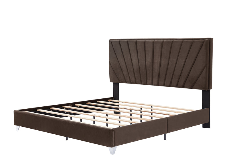 B108 King bed with one nightstand, Beautiful line stripe cushion headboard , strong wooden slats + metal legs with Electroplate