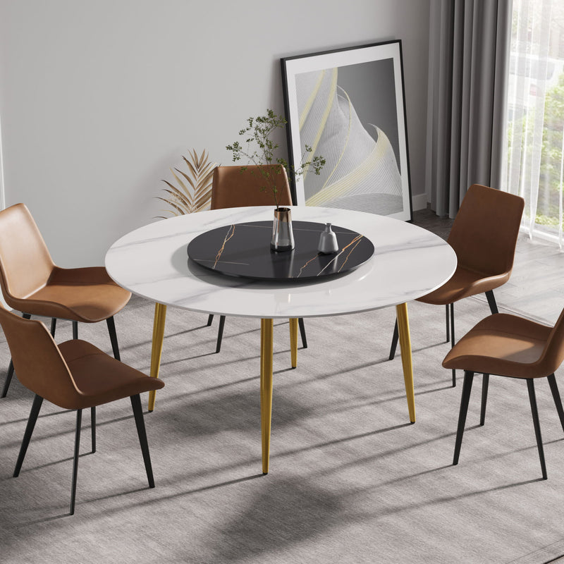 Modern Artificial Stone Round Dining Table, Can Accommodate 6 People Artificial Stone Turntable