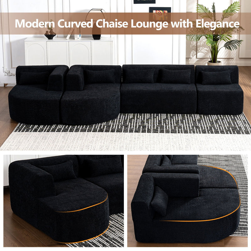 Upholstered Sofa Free Combined Sofa Couch With Two Chaise Lounge And Five Back Pillows For Living Room - Black