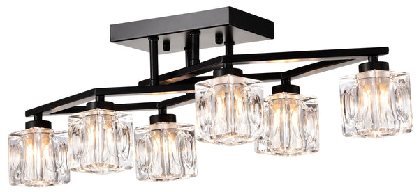 6 Light Crystal Ceiling Light For Dining Room, Modern Ceiling Lamp With Light Fixture For Farmhouse Entryway Living Room (6*G9 Bulbs Included) - Matte Black