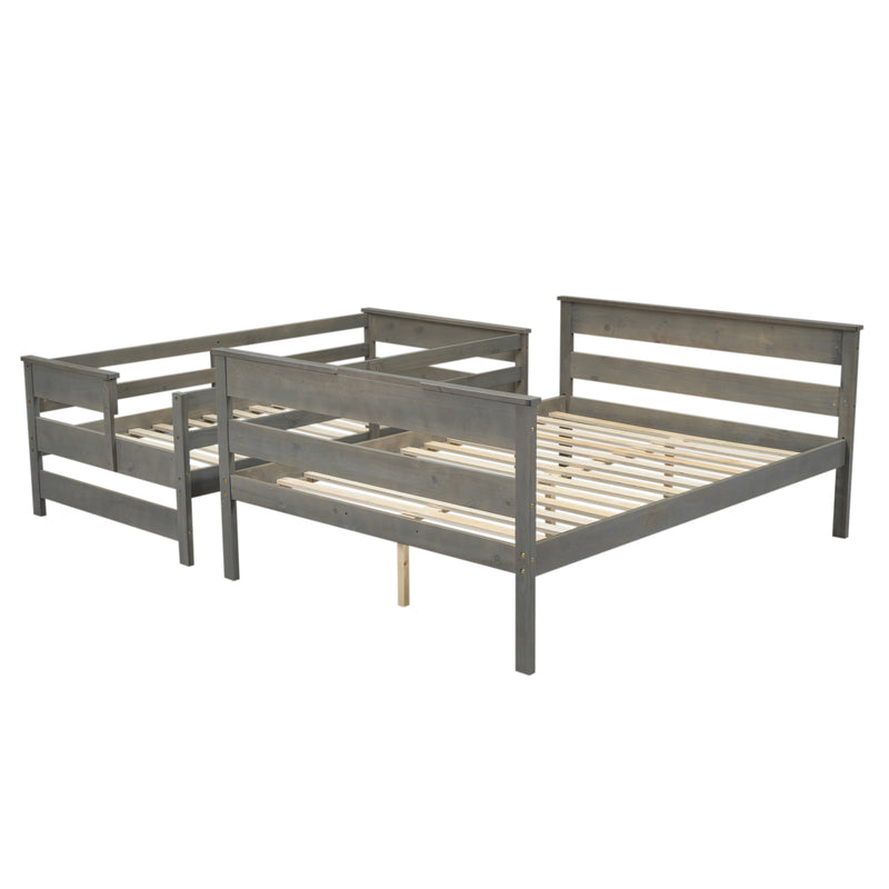 Wood Twin XL over Queen Bunk Bed with Ladder, Gray