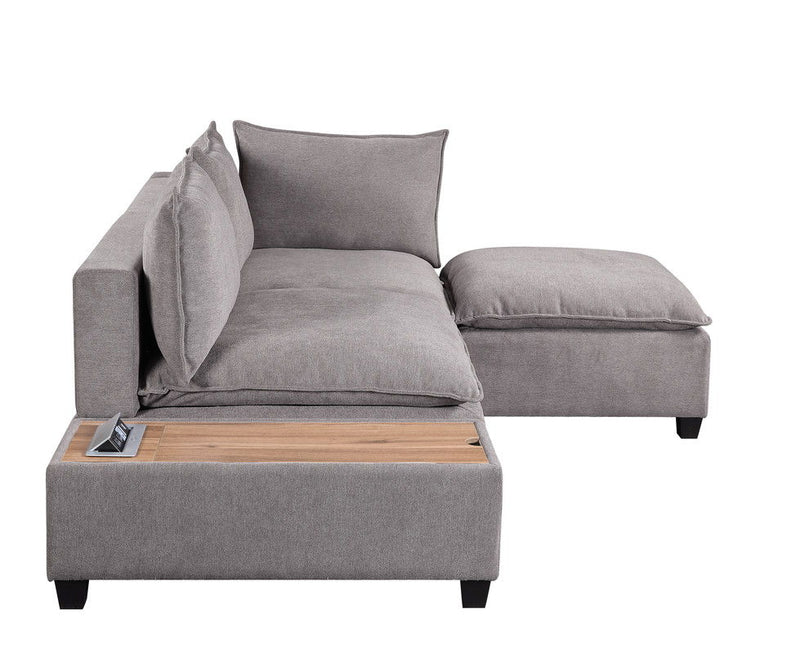 Madison - Fabric Sectional Loveseat Ottoman With USB Storage Console Table