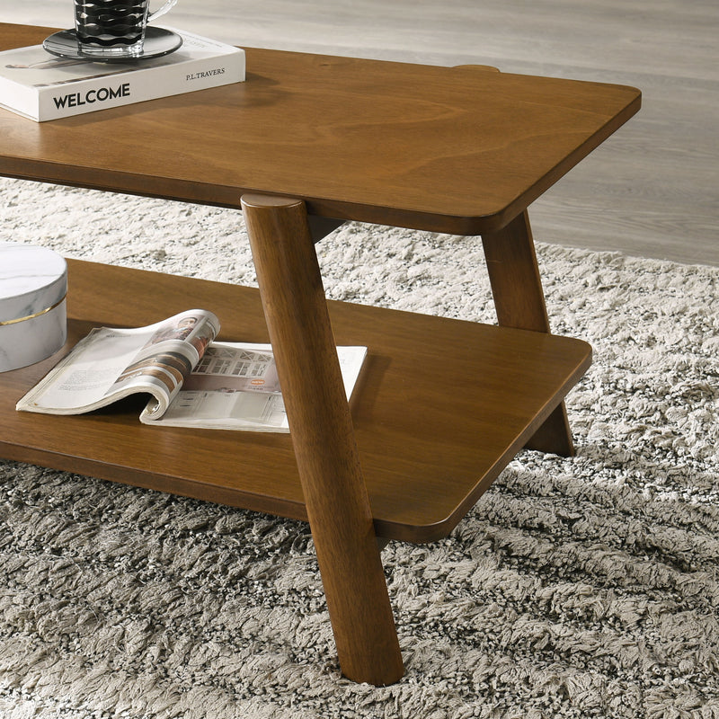 Metz - Mid-Century Modern Wood Shelf 3 Piece Coffee Table Set - Walnut