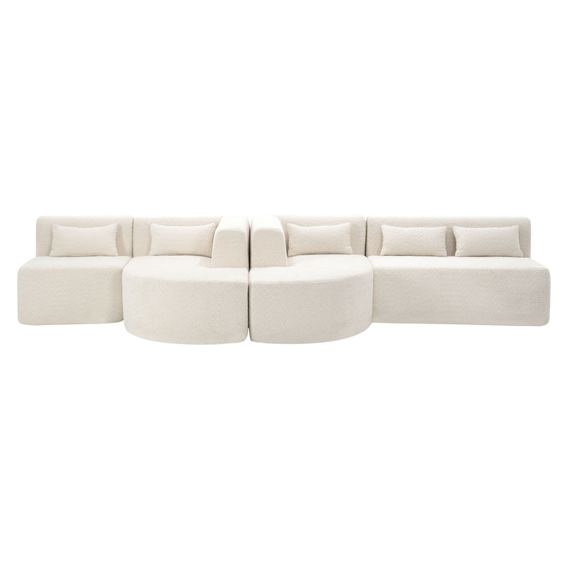 Upholstered Sofa Free Combined Sofa Couch With Two Chaise Lounge And Five Back Pillows For Living Room - Beige