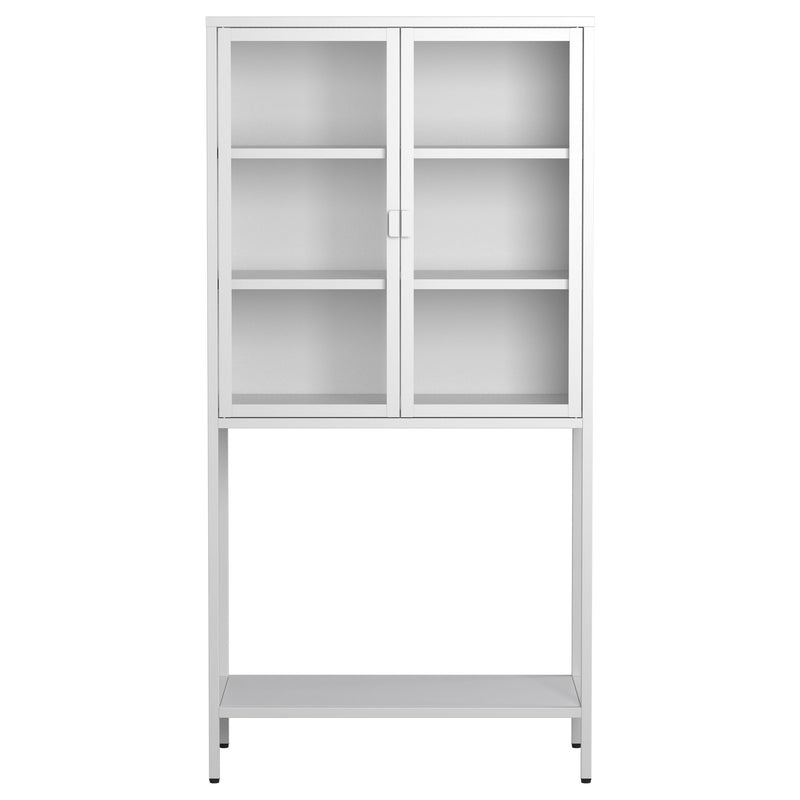 Heavy Duty Metal Storage Cabinet, Display Storage Cabinet With Glass Doors And 2 Adjustable Shelves, Tall Bookcase Modern Bookshelf Cabinet For Home Office, Living Room, Pantry - White