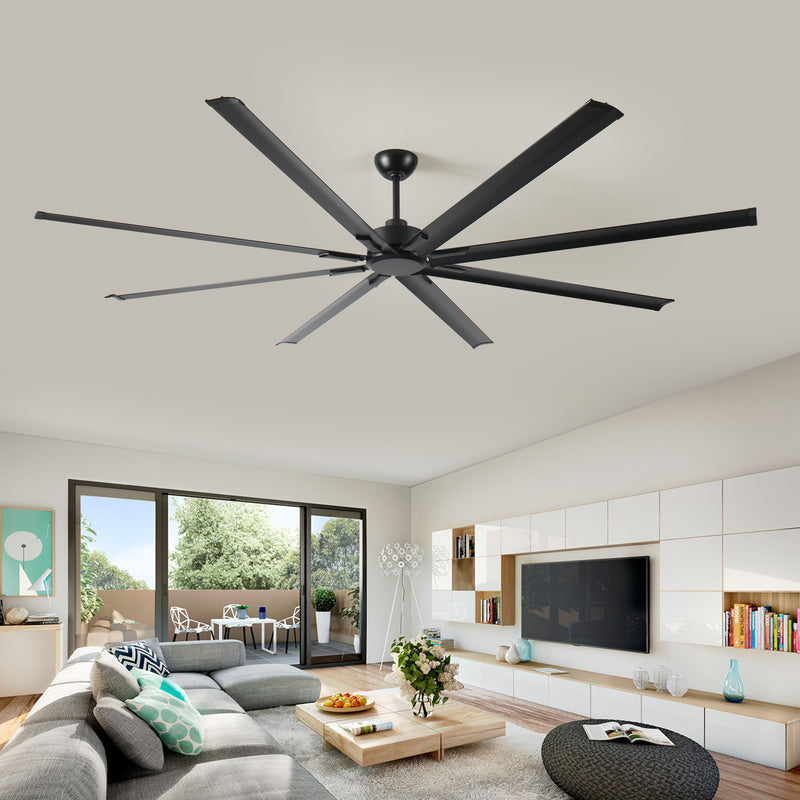 Industrial DC Motor Ceiling Fan, Large Ceiling Fan With 8 Reversible Blades, 5 Speed Remote Control, Home Or Commercial Ceiling Fans For Porch / Garage / Shop - Black