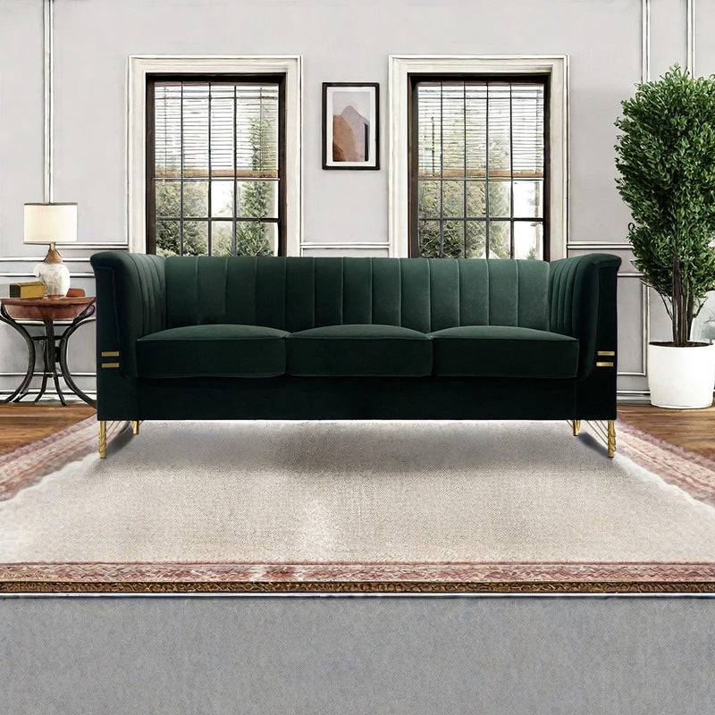 Fx-P82-Gr (Sofa) Velvet Sofa, Mid-Century Sofa Furniture Chesterfield Couch For Living Room - Green