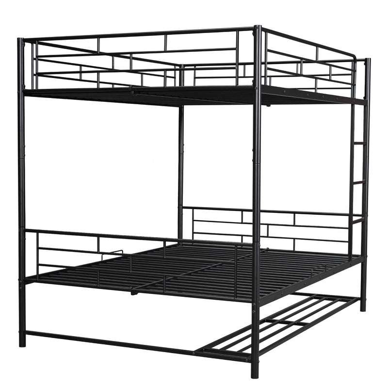 Full Over Full Metal Bunk Bed With Shelf And Guardrails