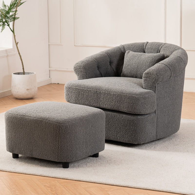 Swivel Chair With Ottoman, Modern Luxury Velvet Swivel Accent Chair, Comfy Round Armchair, Single Sofa Armchair With Lounge Seat For Bedroom / Office / Reading Spaces