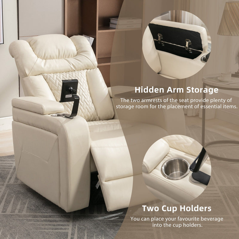 270° Swivel Power Recliner Individual Seat Home Theater Recliner With Comforable Backrest, Tray Table, Phone Holder, Cup Holder, USB Port, Hidden Arm Storage For Living Room