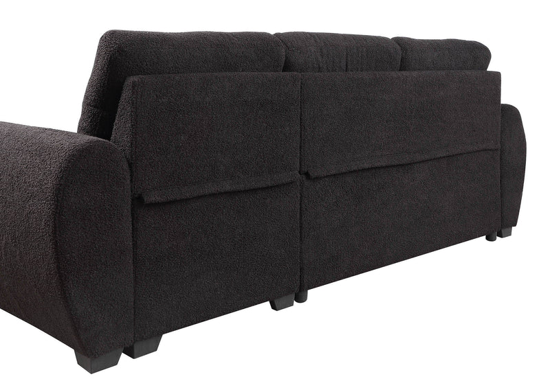 Veronica - Teddy Fleece Reversible Sleeper Sectional Sofa With Storage Chaise - Black