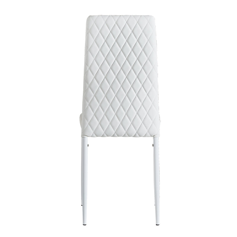 White modern minimalist dining chair fireproof leather sprayed metal pipe diamond grid pattern restaurant home conference chair set of 6