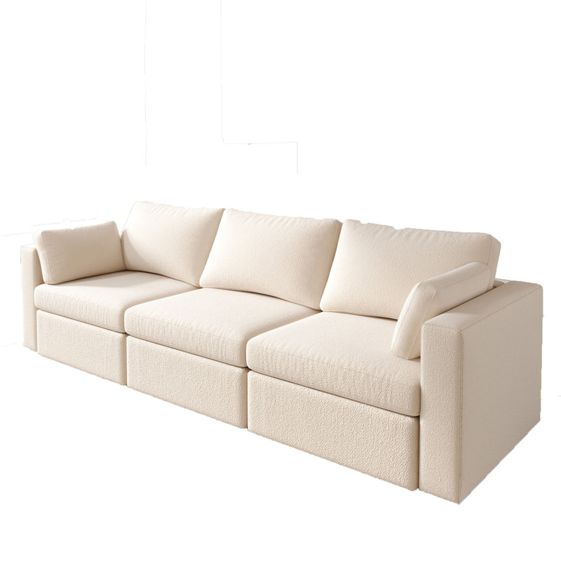 3 Seats Modern Cotton Linen L-Shape Sectional Sofa, Oversized Upholstery Sectional Sofa, Chaise Couch With Storage Ottomans For Living Room / Loft / Apartment / Office