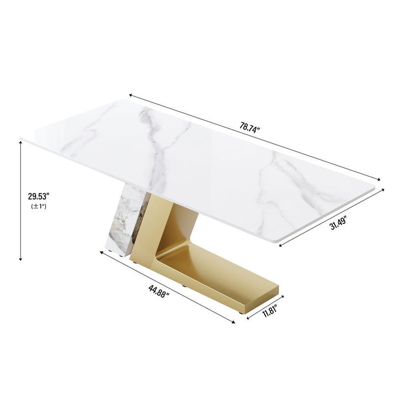 78.74" Modern Artificial Stone Straight Panel, Can Accommodate 8 People, (Not Including Chairs) - Golden / White