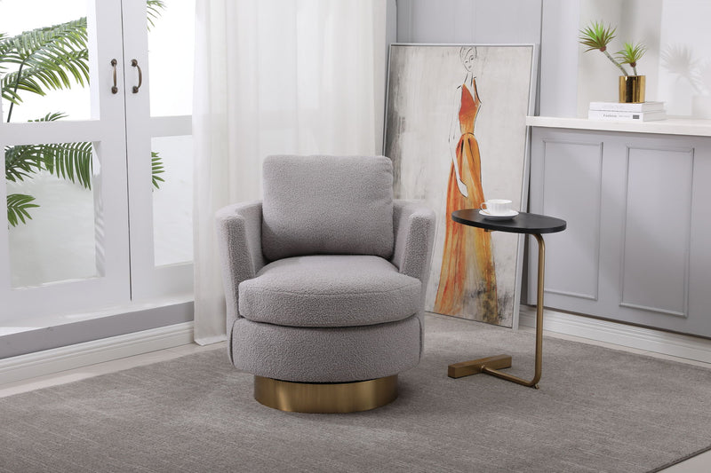 Barrel Chair, Swivel Accent Chairs Armchair For Living Room, Reading Chairs For Bedroom Comfy, Round Barrel Chairs With Gold Stainless Steel Base