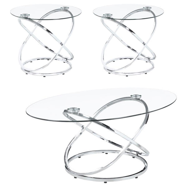 Warren - 3 Piece Oval Glass Top Coffee Table Set - Chrome