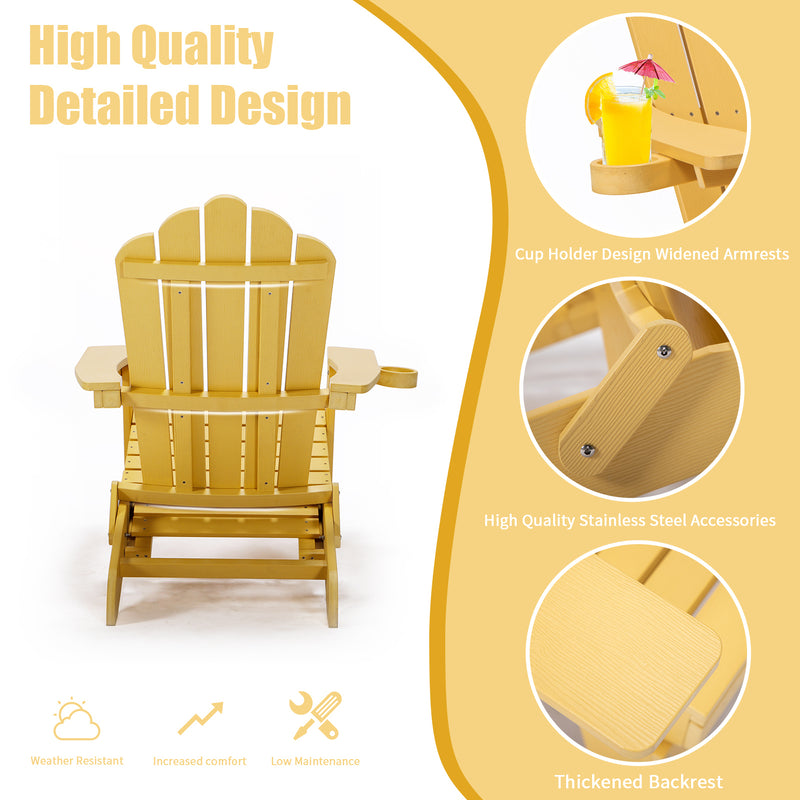 TALE Folding Adirondack Chair with Pullout Ottoman with Cup Holder, Oversized, Poly Lumber,  for Patio Deck Garden, Backyard Furniture, Easy to Install,YELLOW. Banned from selling on Amazon