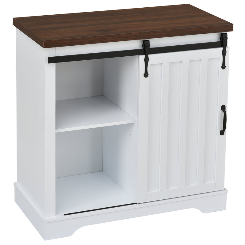 Bathroom Storage Cabinet, Freestanding Accent Cabinet, Sliding Barn Door, Thick Top, Adjustable Shelf, White and Brown