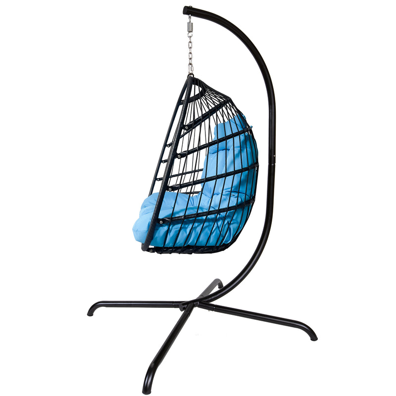 Swing Egg Chair with Stand Indoor Outdoor Wicker Rattan Patio Basket Hanging Chair with C Type bracket , with cushion and pillow,Patio Wicker folding Hanging Chair