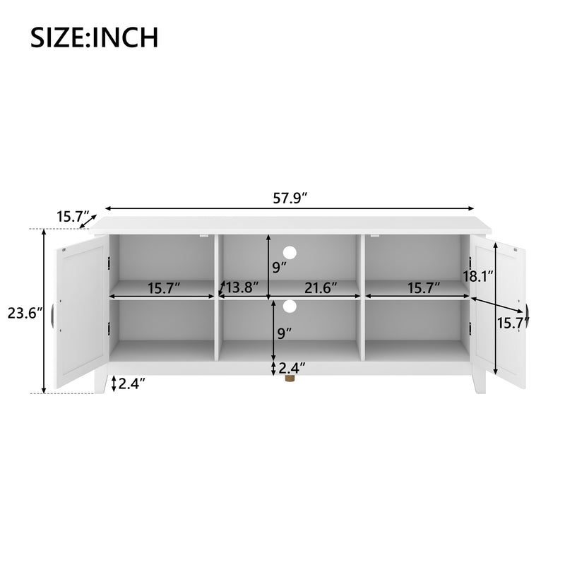 U-Can TV Stand for TV up to 60in with 2  Doors Adjustable Panels Open Style Cabinet, Sideboard for Living room, White