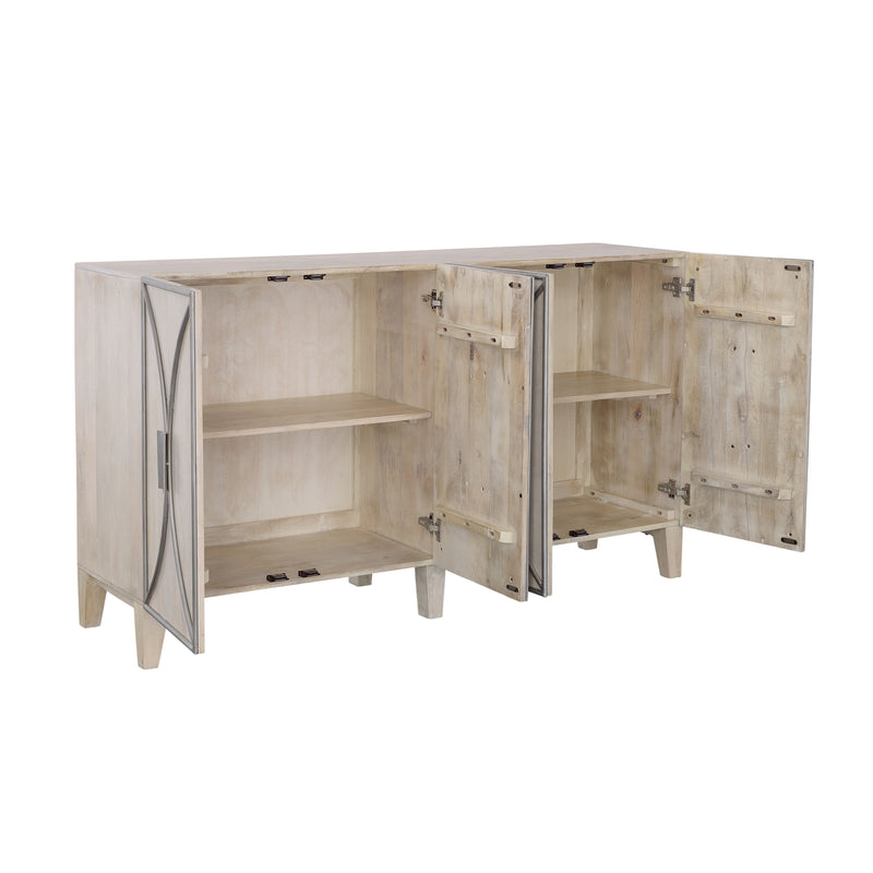 Starlight - Four Door Credenza - Whitewash / Silver