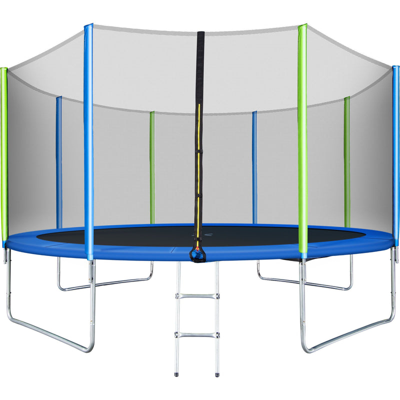 12FT Trampoline For Kids With Safety Enclosure Net - Ladder And 8 Wind Stakes - Round Outdoor Recreational Trampoline