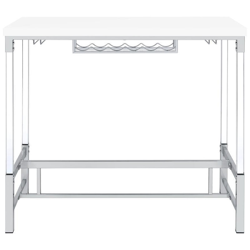 Norcrest - Pub Height Bar Table With Acrylic Legs And Wine Storage - White High Gloss